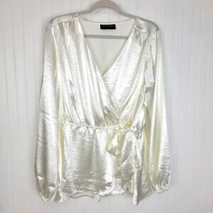 Lane Bryant Shimmery Cream Tie Waist dress Shirt Size 18 Plus sized